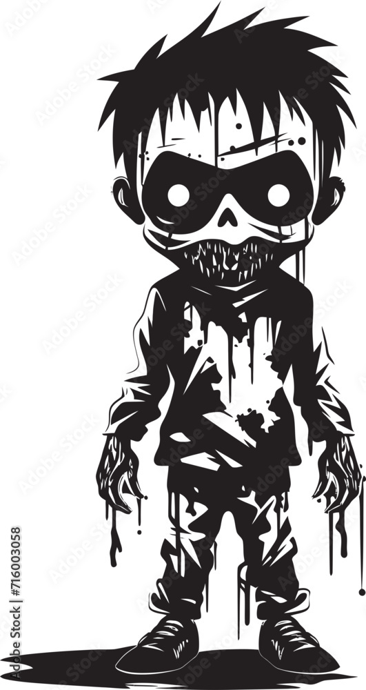 Creepy Totem Terrors Vector Black Icon Design for Scary Zombie Kid Emblem Fearful Infants Black Iconic Zombie Kid Logo in Elegant Vector