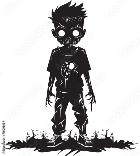 Terrifying Tots Black Icon Design for Scary Zombie Kid Logo in Vector Creepy Child of the Undead Iconic Black Vector Zombie Kid Emblem