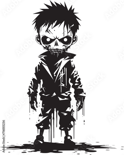 Terrifying Tots Black Vector Icon Design for Scary Zombie Kid Logo Creepy Child of the Undead Iconic Black Vector Zombie Kid Emblem