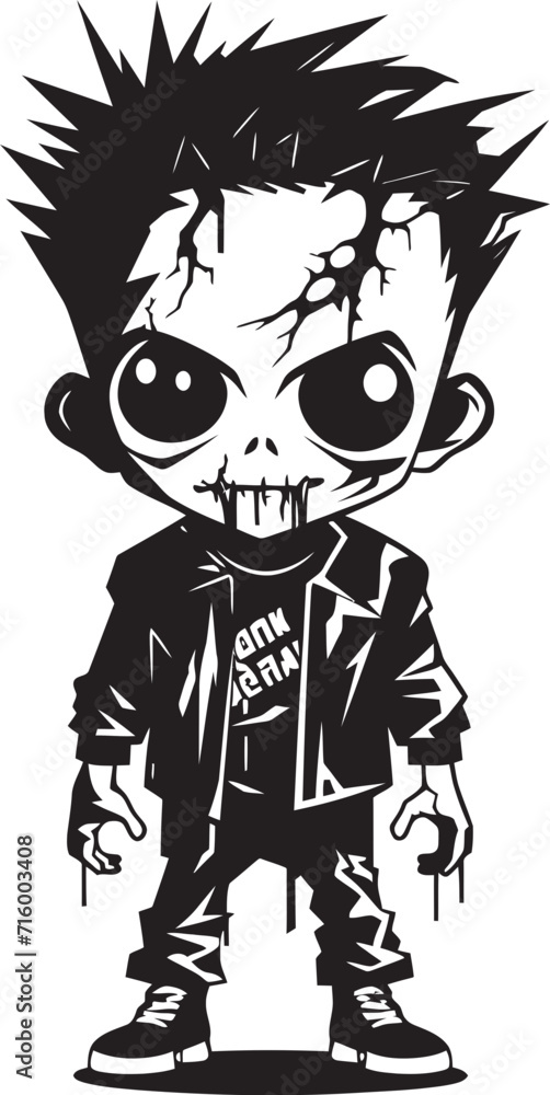 Menacing Minors Black Icon Design for Vector Scary Zombie Kid Chilling Children Vector Black Zombie Kid Logo Design