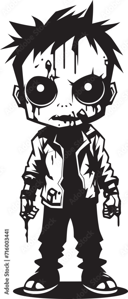 Sinister Siblings Black Vector Zombie Kid Emblem Terrifying Tots Elegant Black Zombie Kid Logo Design in Vector