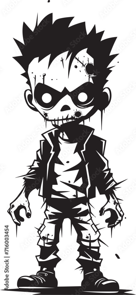 Fototapeta premium Creepy Child of the Undead Iconic Black Vector Design for Zombie Kid Eerie Offspring Vector Black Icon Design for Scary Zombie Kid Logo