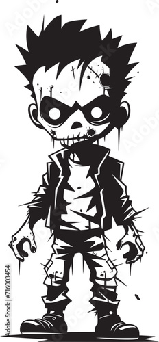 Creepy Child of the Undead Iconic Black Vector Design for Zombie Kid Eerie Offspring Vector Black Icon Design for Scary Zombie Kid Logo