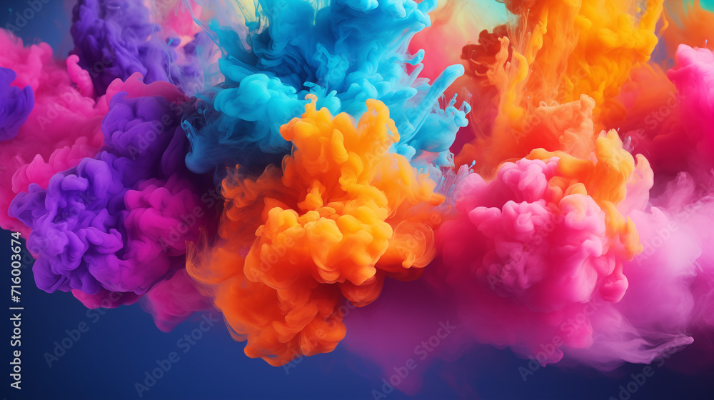 Vibrant Ink Clouds in Water on Blue Background