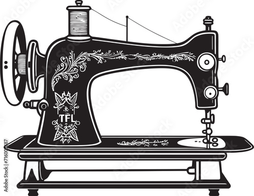 Chic Couture Black Icon Design for Sleek Sewing Machine in Vector Elegant Embroidery Vector Black Icon Design for Sewing Machine Emblem