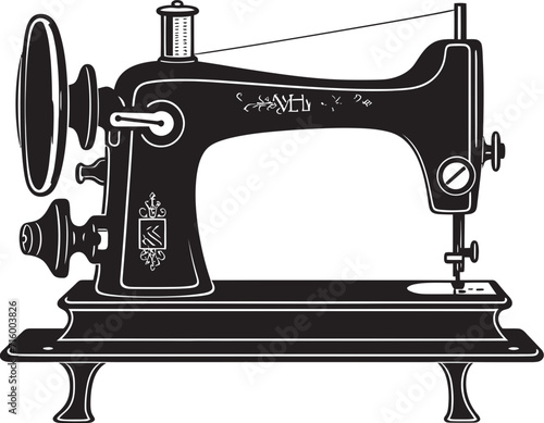 Threaded Elegance Elegant Vector Design for Sleek Sewing Machine Logo Stitch Symphony Black Icon Design for Elegant Sewing Machine in Vector