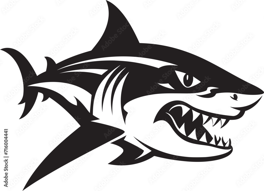 Fototapeta premium Predatory Majesty Black Icon Design for Elegant Shark in Vector Oceanic Apex Elegant Vector Design for Black Shark Emblem