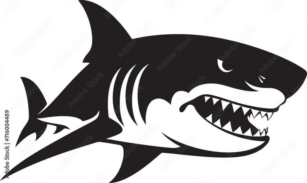 Fototapeta premium Sleek Predator Black Iconic Shark Logo in Elegant Vector Oceanic Vigilance Vector Black Shark Emblem Design