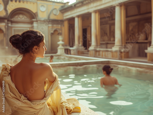 Ancient Romans Relaxing in a Luxury Bathhouse in Ancient Rome photo
