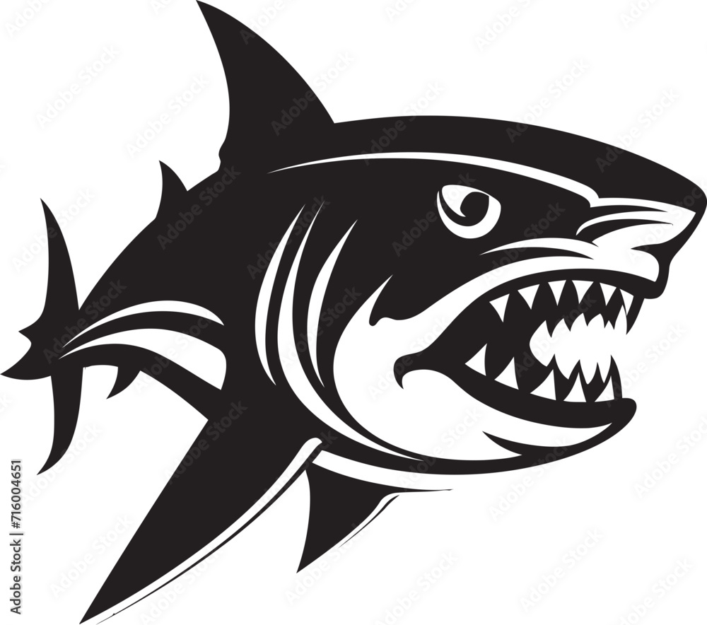 Obraz premium Fierce Fin Vector Black Icon Design for Elegant Shark Logo Underwater Guardian Elegant Black Shark Logo in Vector