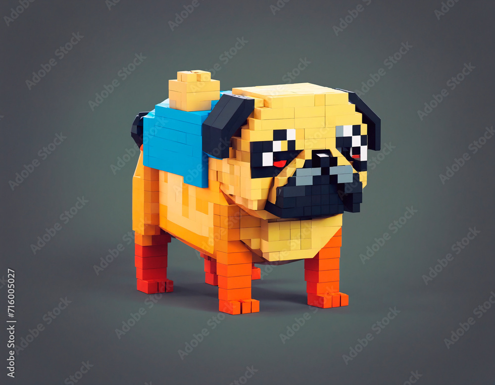 Obraz premium Pug dog in the style of pixel art.