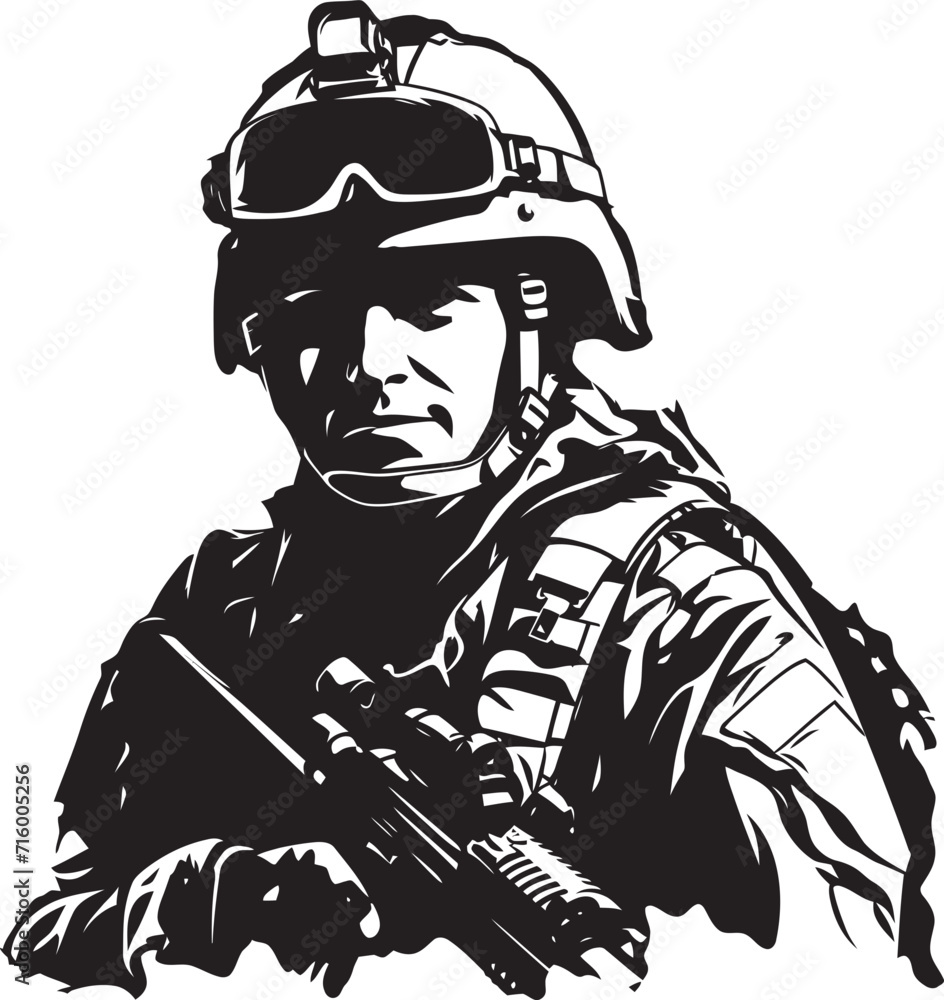 Commando Guardian Elegant Vector Soldier Holding Gun Emblem Strategic Vigilance Black Iconic Soldier with Gun Logo in Vector Commando Guardian Elegant Vector Soldier Holding Gun Emblem Strategic Vigilance Black Iconic Soldier with Gun Logo in Vector
