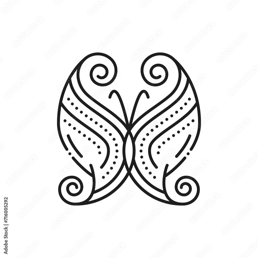 Butterfly with abstract pattern on wings, line icon for tattoo or decoration art, outline vector. Butterfly insect with open wings and ornate pattern in thin line for decoration print or beauty decor Butterfly with abstract pattern on wings, line icon for tattoo or decoration art, outline vector. Butterfly insect with open wings and ornate pattern in thin line for decoration print or beauty decor