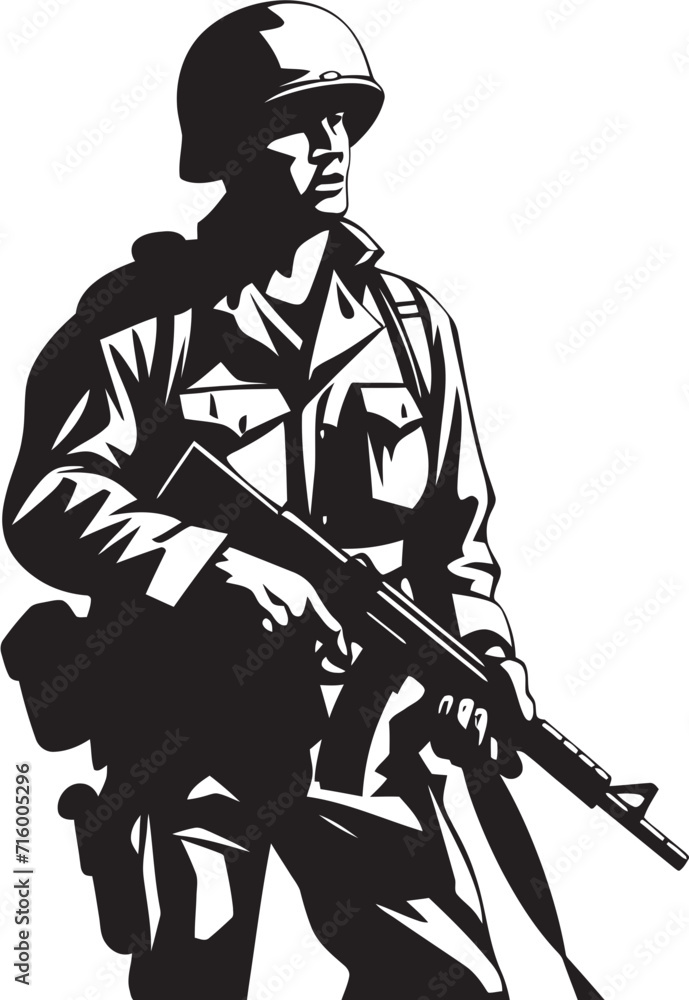 Warrior Vigilance Elegant Black Iconic Soldier with Gun Emblem in Vector Armed Guardian Vector Soldier with Gun Black Icon Design Warrior Vigilance Elegant Black Iconic Soldier with Gun Emblem in Vector Armed Guardian Vector Soldier with Gun Black Icon Design