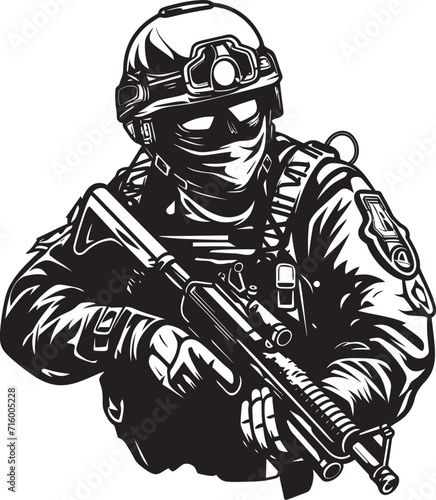 Wallpaper Mural Tactical Guardian Elegant Soldier Holding Gun in Vector Warrior Emblem Vector Black Icon Design for Soldier with Gun Torontodigital.ca