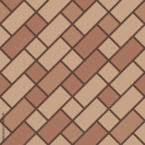 Brown stretcher bond pavement top view pattern, street cobblestone, garden sidewalk tile for alley. Vector laminate flooring or wood parquet. Natural brick blocks on ground, road paving texture