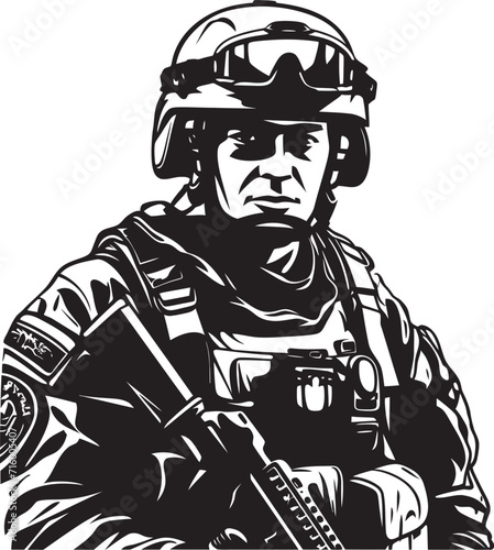 Wallpaper Mural Battle Ready Guardian Elegant Soldier Logo with Gun in Vector Black Commando Dominance Black Icon Design for Vector Soldier Holding Gun Torontodigital.ca