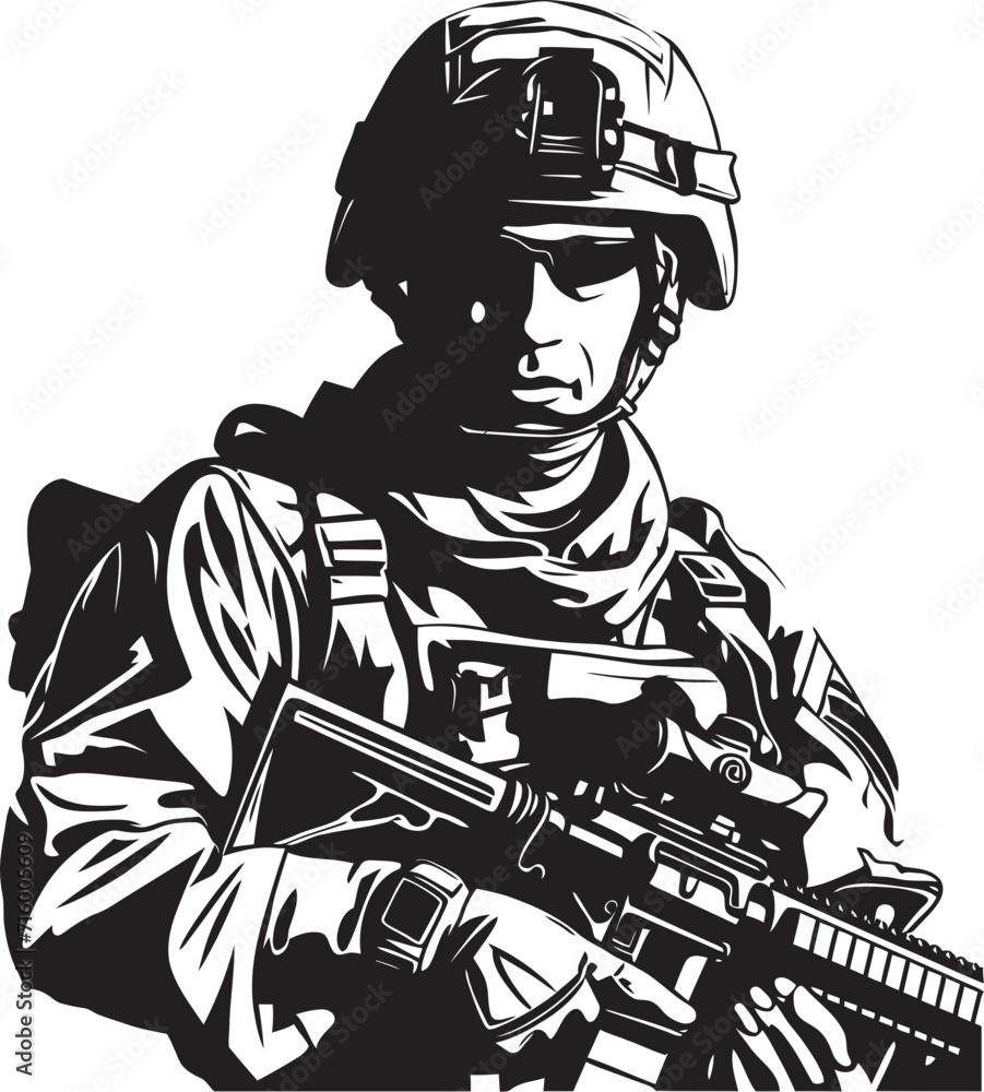 Armed Precision Elegant Black Iconic Soldier with Gun Emblem Battle Ready Vigilance Vector Black Icon Design for Soldier with Gun Armed Precision Elegant Black Iconic Soldier with Gun Emblem Battle Ready Vigilance Vector Black Icon Design for Soldier with Gun