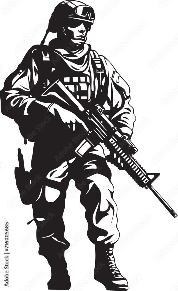 Armed Guardian Vector Soldier with Gun Black Icon Design Battle Ready Precision Elegant Soldier Holding Gun Logo in Vector Black Armed Guardian Vector Soldier with Gun Black Icon Design Battle Ready Precision Elegant Soldier Holding Gun Logo in Vector Black
