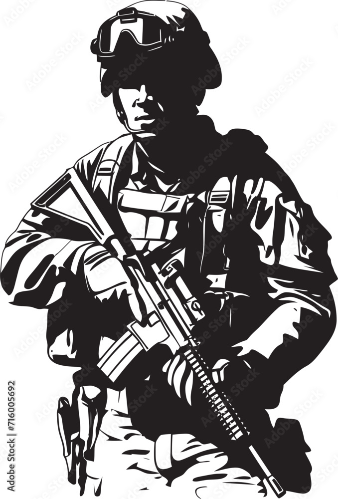 Commando Guardian Vector Black Icon Design for Soldier with Gun Strategic Defender Elegant Vector Soldier Holding Gun Emblem Commando Guardian Vector Black Icon Design for Soldier with Gun Strategic Defender Elegant Vector Soldier Holding Gun Emblem