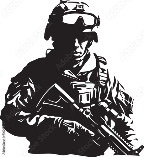 Wallpaper Mural Warrior Precision Vector Black Icon Design for Soldier with Gun Armed Vigilance Elegant Black Iconic Soldier Holding Gun in Vector Torontodigital.ca