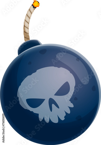 Pirate cannonball, isolated cartoon vector menacing bomb, forged from iron, bears the scars of battle. Its rough surface with skull and rope fuse tells tales of high seas adventures wars, and battles