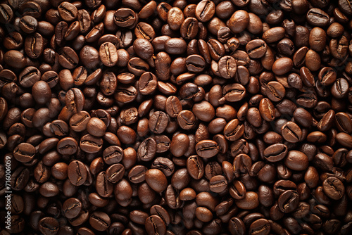a lot of coffee beans lying on top of each other  for the background  a top-down perspective