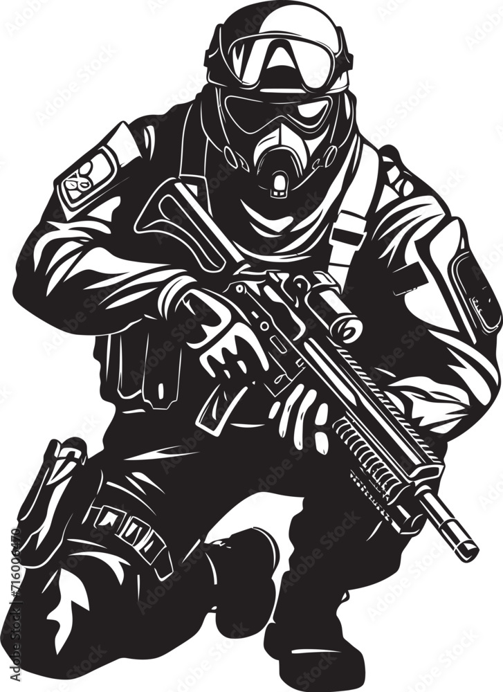 Tactical Protector Elegant Vector Soldier with Gun Emblem Warrior Stance Vector Black Icon Design for Soldier Holding Gun Tactical Protector Elegant Vector Soldier with Gun Emblem Warrior Stance Vector Black Icon Design for Soldier Holding Gun