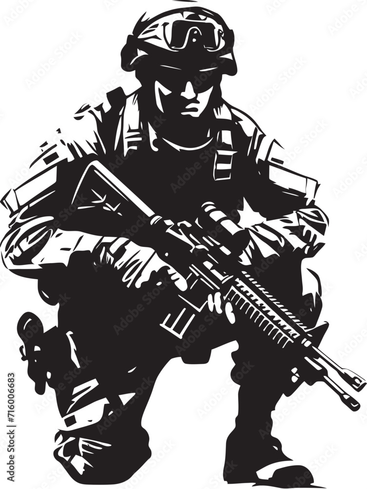 Battle Ready Guardian Vector Black Icon Design for Soldier with Gun Logo Commando Precision Elegant Vector Soldier Holding Gun Emblem Battle Ready Guardian Vector Black Icon Design for Soldier with Gun Logo Commando Precision Elegant Vector Soldier Holding Gun Emblem