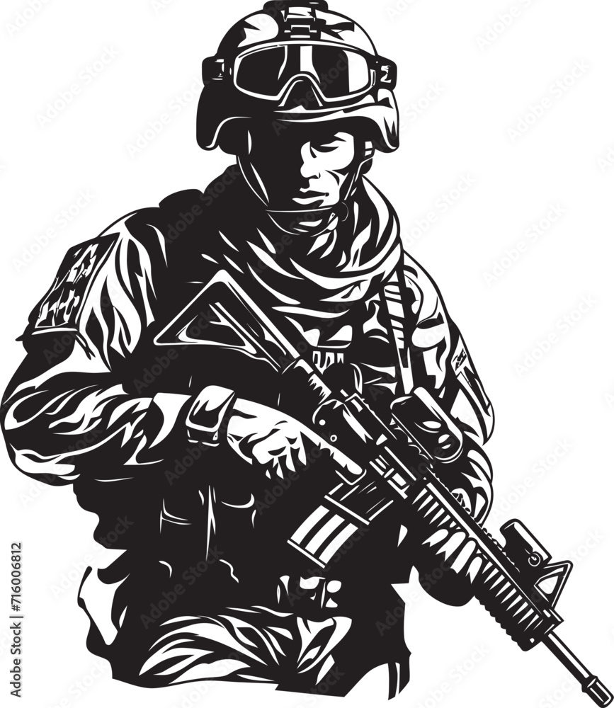 Combat Sentinel Elegant Black Vector Soldier with Gun Logo Tactical Precision Vector Black Icon Design for Soldier Emblem Combat Sentinel Elegant Black Vector Soldier with Gun Logo Tactical Precision Vector Black Icon Design for Soldier Emblem