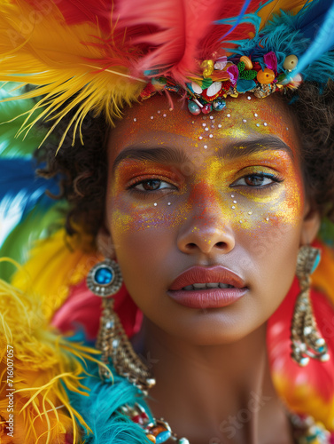 Beautiful Woman Dressed in Extravagant Costumes for Carnival Celebrations