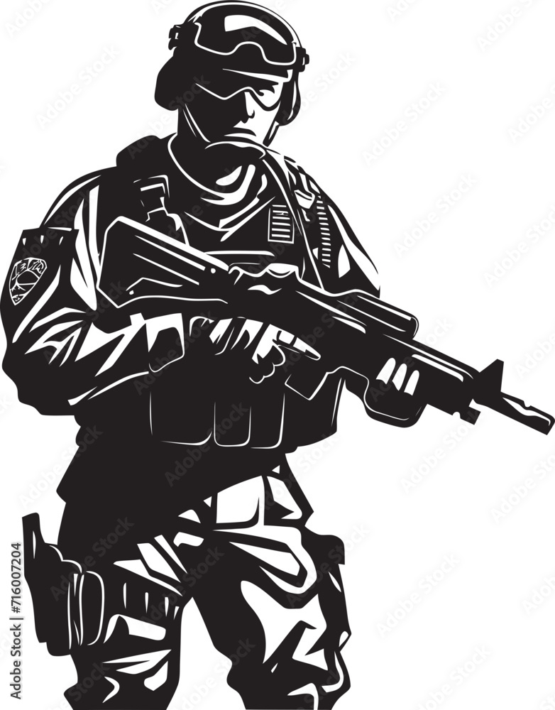 Guardian Sentinel Vector Black Icon Design for Soldier with Gun Military Precision Black Iconic Soldier with Gun Emblem in Vector Guardian Sentinel Vector Black Icon Design for Soldier with Gun Military Precision Black Iconic Soldier with Gun Emblem in Vector