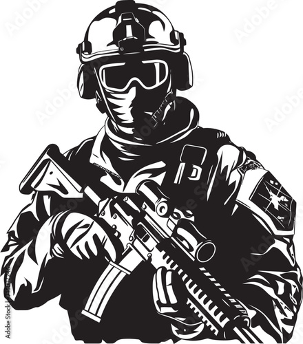 Wallpaper Mural Tactical Guardian Black Iconic Soldier Holding Gun in Vector Military Precision Vector Black Icon Design for Soldier Emblem Torontodigital.ca
