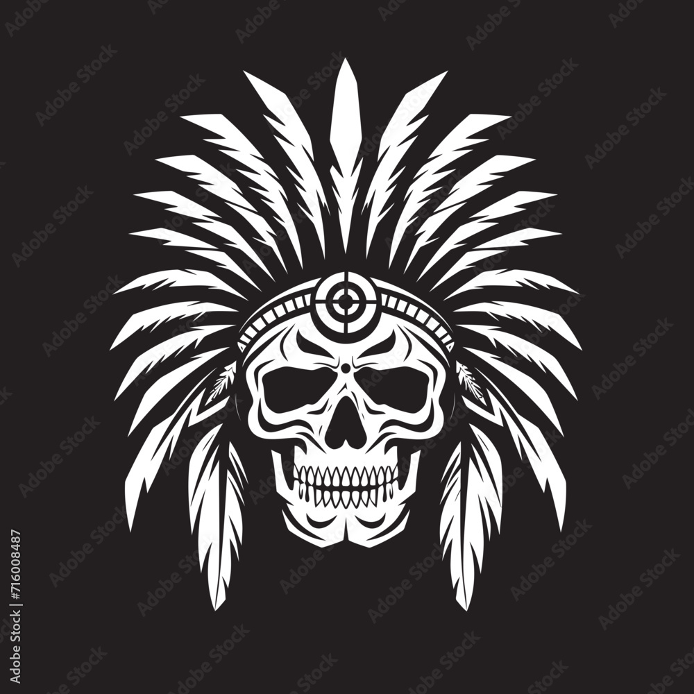 Mystic Markings Vector Black Iconic Design for Tribal Skull Lineart Emblem Shamanic Aura Elegant Tribal Skull Lineart Logo in Vector Black Icon