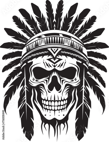 Spectral Artistry Elegant Tribal Skull Lineart Logo in Vector Black Icon Mystical Intricacies Vector Black Icon Design for Tribal Skull Mask Lineart