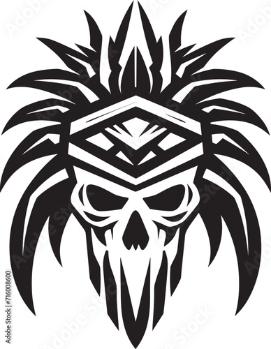 Tribal Heritage Vector Black Icon Design for Skull Mask Lineart Emblem Cultural Aura Tribal Skull Mask Lineart Logo in Elegant Vector Black Icon