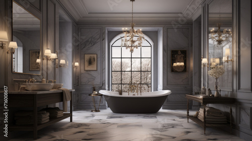 beautiful interior of a country house  with a large bathtub  Generative  AI