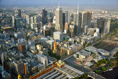 View over downtown Melbourne, Australia. View with modern and historic buildings.