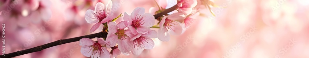 Spring Awakening: Vibrant Cherry Blossoms Adorning a Soft Pink Banner for Fresh Beginnings
