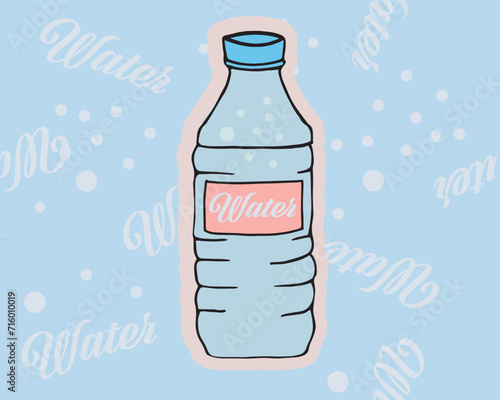Water bottle sticker, blue water bubbles background