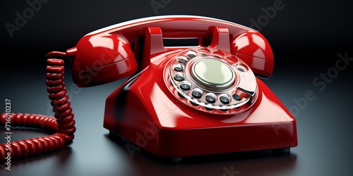 Red Rotary Dial Phone Generative AI photo