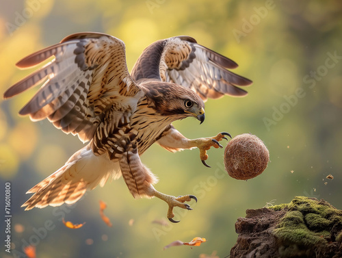 A Photo of a Hawk Playing with a Ball in Nature