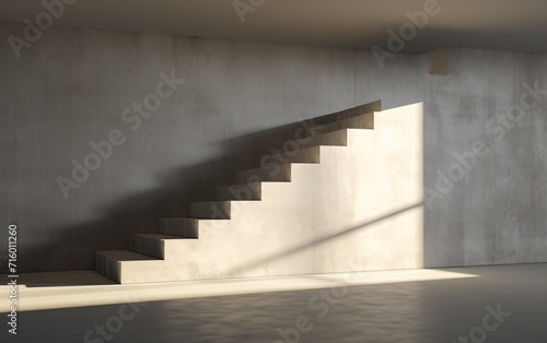 A concrete staircase with a shadow cast on the wall Generative AI
