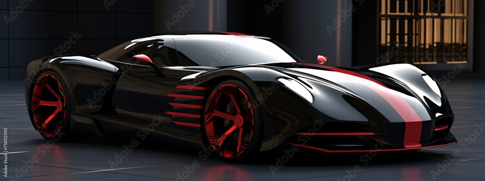 Red and Black Car with Red Wheels Generative AI