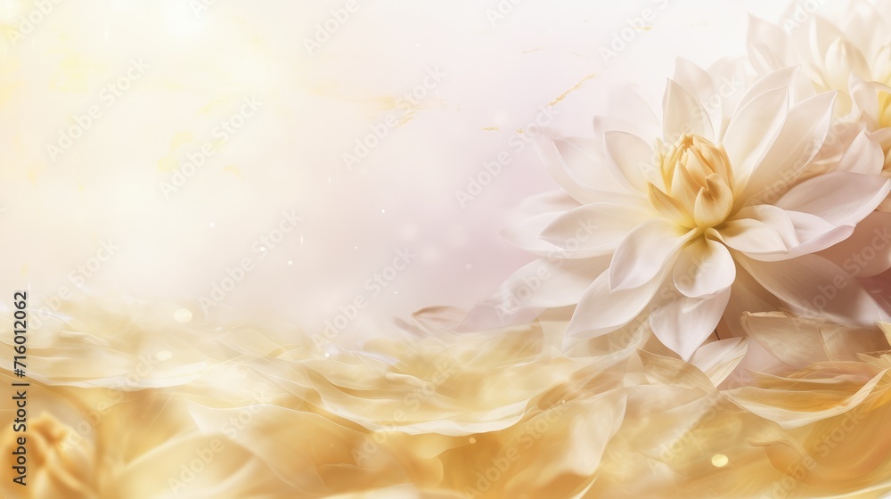 Fototapeta premium Graceful magnolia and lily banner: serene floral beauty with ample copy space, perfect for diverse creative projects and elegant designs.