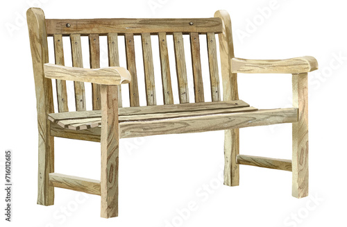 Wooden garden bench, garden decor and design, watercolor illustration