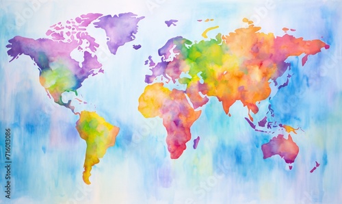 A colorful world map with vibrant colors Generative AI