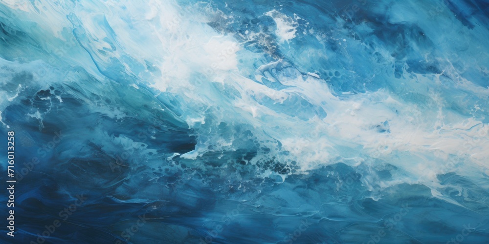 a blue and white painting of the ocean, in the style of dark white and teal, fluid photography, highly textured, dark turquoise and white