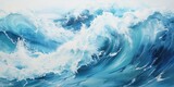 a blue and white painting of the ocean, in the style of dark white and teal, fluid photography, highly textured, dark turquoise and white