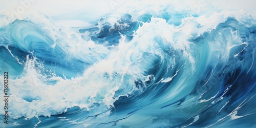 a blue and white painting of the ocean  in the style of dark white and teal  fluid photography  highly textured  dark turquoise and white